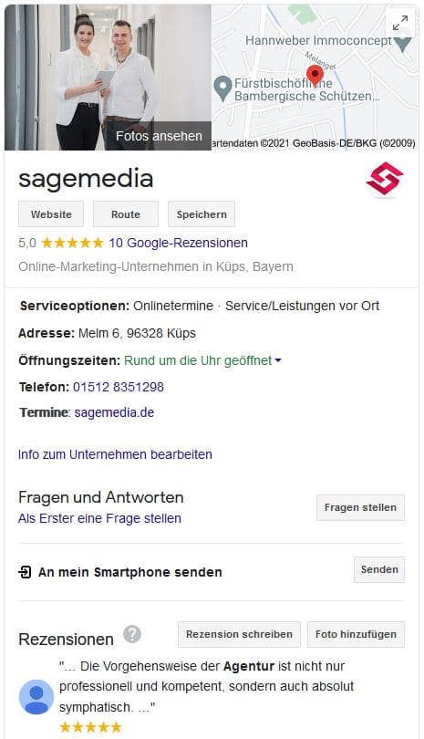 Google My Business Beispiel von sagemedia